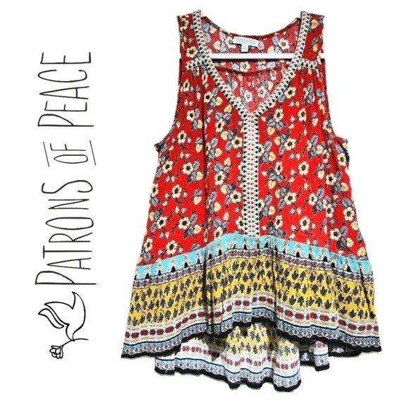 NWOT Patrons of Peace Sleeveles Multi-Volor Sleeves Top, size M - Picture 1 of 14